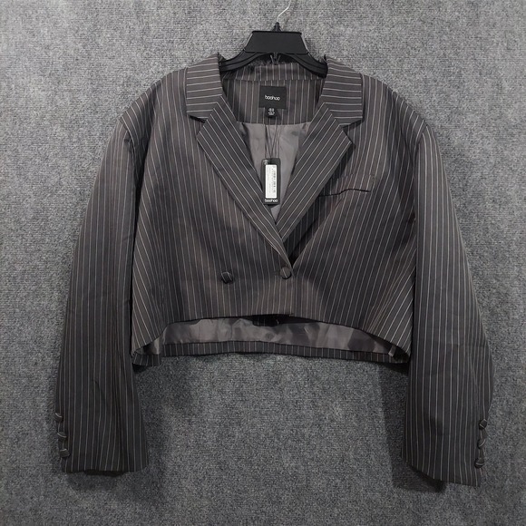 Boohoo Jackets & Blazers - Boohoo Blazer Womens 16 Plus Gray Pinstripe‎ Cropped Lined Jacket